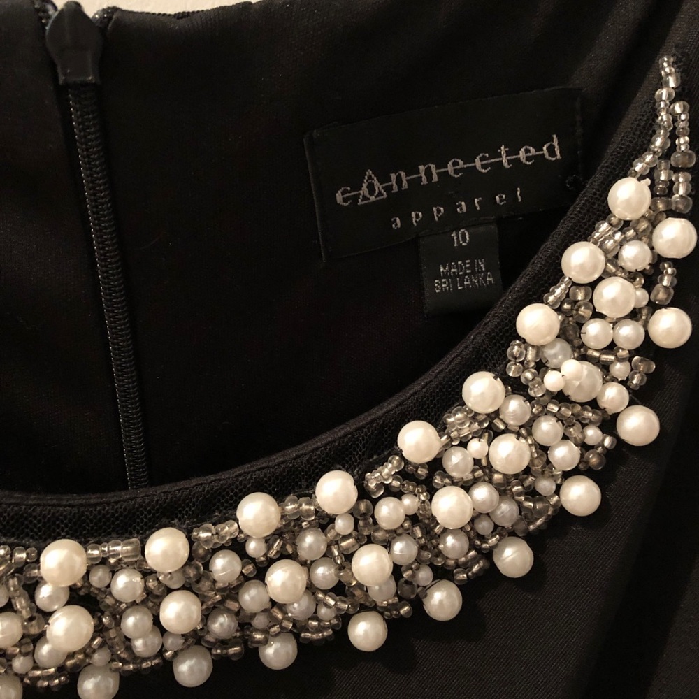 Formal LBD dress with pearl accented collar